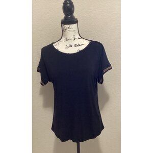 Diana Belle Black Short-Sleeve Top With Studded Sleeve Accents Size S